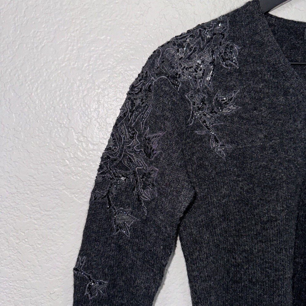 Anteprima Lambswool Sweater Women 40 Small Goth Dark Lace v-Neck Pullover Casual - Picture 2 of 9